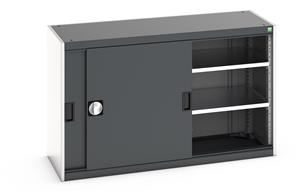 Bott cubio cupboard with lockable sliding doors 800mm high x 1300mm wide x 525mm deep and supplied with 2 x 160kg capacity shelves.   Ideal for areas with limited space where standard outward opening doors would not be suitable. ... Bott Cubio Sliding Door Cupboards restricted space tool cupboard